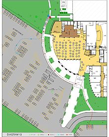 FBI-generated diagram of Columbine High School parking lot and cafeteria.