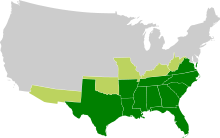 Os estados em verde escuro eram os Estados Confederados da América e o verde claro mostra território que foi reivindicado, mas nunca sob controle efetivo.