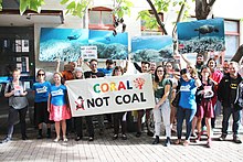 Protest proti poškození Velkého bariérového útesu v Austrálii v důsledku změny klimatu