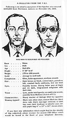 FBI gezocht poster van D. B. Cooper
