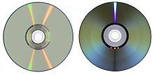 İki çeşit DVD: Tek katmanlı (solda) ve çift katmanlı (sağda).