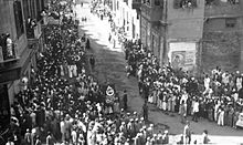 Revolutionaries with the religious symbols of the Islamic crescent, the Christian cross and the Jewish Star of David during the 1919 Revolution, Cairo.