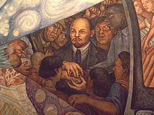 Man at the Crossroads/Man controls the Universe , detail with portrait of Lenin