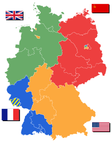 Zonas de ocupación después de 1945. Berlín es el área multinacional dentro de la zona soviética