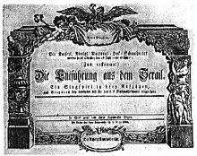 Anunțul teatrului din Viena privind premiera din 16 iulie 1782 la Burgtheater