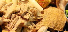 Two different preparations of tofu skin on offer at a small snack kitchen in TaipeiPicture series on Commons.