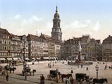 Old market with cross church, around 1900