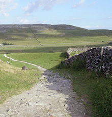 Kalksteinhügel und Trockenmauern im Westen der Yorkshire Dales. Dieser Teil des Nationalparks ist aufgrund der drei Gipfel der Yorkshire Dales bei Wanderern sehr beliebt.