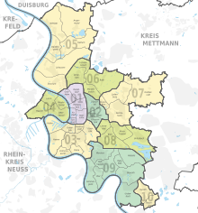Map of the districts and neighborhoods of Düsseldorf