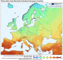 Solar radiation potential in Europe