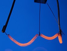 Double helix heated to red heat as a result of a current flow