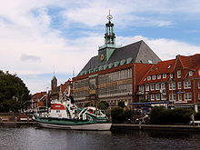 Emder city hall with council building in the foreground