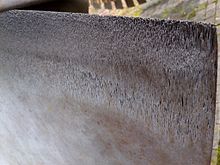 Erosion wear on a decommissioned low-pressure steam turbine blade