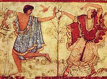 Funerary fresco depicting the joys of the afterlife. Tomba del Triclinio, 480 BC, Necropolis of Monterozzi (Tarquinia)
