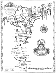 FÆROARUM - Prima & accurata delineatio. The oldest known Faroese map was drawn by Lucas Debes in 1673.