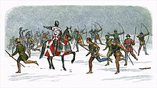 Una imagen del siglo XIX del Conde de Kent, tío del Conde de Warwick, dirigiendo a los arqueros en la batalla de Towton.  