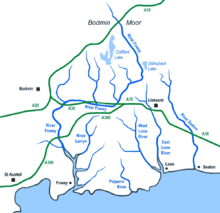 Mappa del fiume Fowey e dei fiumi vicini in Cornovaglia - clicca per ingrandire
