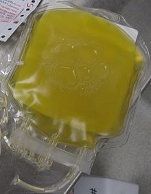 Blutplasma in einer Plastiktüte.