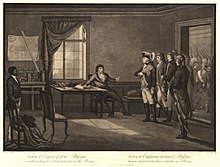 "Tsar Paul I visits the captured Kościuszko". Engraving by Thomas Gaugain after Aleksander Orłowski (1801)