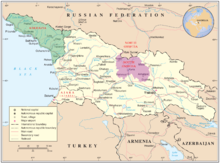 Mapa Gruzie se spornými územími Abcházie a Cchinvalské oblasti (Jižní Osetie)  