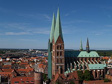 View from St. Petri to the north with Marienkirche, ...