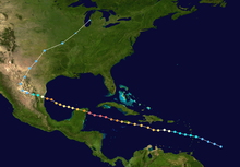 Path taken by Hurricane Gilbert.