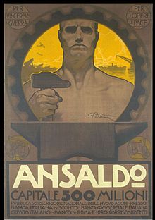 Propaganda poster of the technology company Ansaldo (1918)