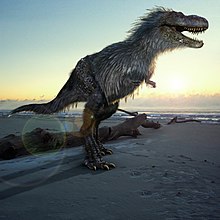 Live reconstruction of Gorgosaurus with feather-like skin appendages