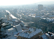 Graz towards the south, the Mur with bridges