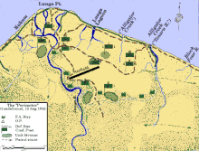 De indledende amerikanske marineinfanteristers forsvar omkring landingsbanen ved Lunga Point, Guadalcanal, 12. august 1942  