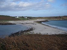 A seawall between the Scilly Isles of St Agnes and Gugh
