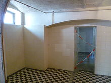 De gaskamer in Hadamar. Gevangenen werden hierheen gestuurd om te worden vermoord tussen 1942-1944.  