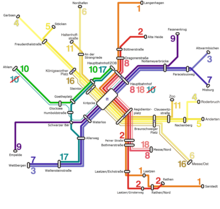 Route network of the Hanover light rail system
