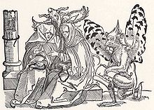 Gossips and the devil (woodcut by Hans Weiditz early 16th century)