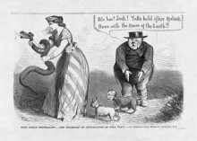 John Bull's Neutrality - The guardian of civilization in full action. London falls in with American liberty struggling with rebellion. Caricature from Harper's Weekly, September 1862