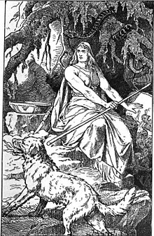 Garmr, pies piekielny, z Hel, boginią