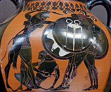 Herakles har dödat Eurytion och möter Geryon på en amfora som är daterad omkring 540 f.Kr.  