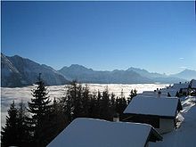 High fog in the Rhone valley, fog layer from valley 800 m to approx. 1,600 m