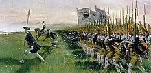 Attack of Prussian infantry in linear tactics - non-contemporary 19th century account by Carl Röchling