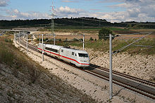 ICE S test train with a center car (2007) at the Geisberg Tunnel. The train was used with three center cars at the end of the 1990s to test powered center cars.