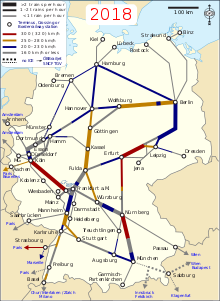 Takts and maximum permissible speeds on ­the German ICE network (as of December 2017)