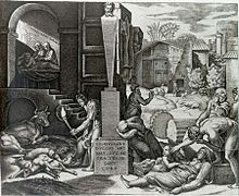 The Plague in Phrygia , copperplate engraving by Marcantonio Raimondi, 1515/16
