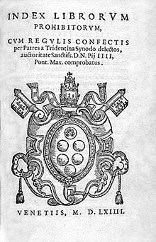 Index Librorum Prohibitorum'un başlık sayfası (Venedik 1564)