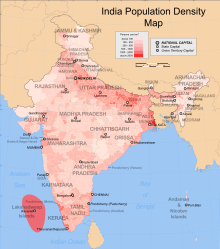 Este es un mapa de la densidad de población de la India.