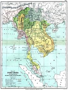 Chochina, 1886 tarihli bu Hint-Çin haritasının doğu kıyısında gösterilmektedir.