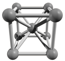 Cubic space centered elementary cell of an iron crystal