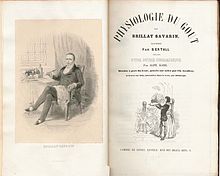 Prantsuse gastronoomi Jean Anthelme Brillat-Savarini (1755-1826) raamatu "La Physiologie du Goût" ("Maitse füsioloogia") tiitelleht koos autori portreega. 1848. aasta väljaanne.