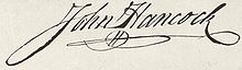 La firma di Hancock come appare sulla Dichiarazione d'Indipendenza
