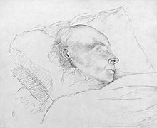 John Quincy Adams i de sidste timer af sit liv efter sit kollaps i Capitol. Tegning i blyant af Arthur Joseph Stansbury, digitalt restaureret.