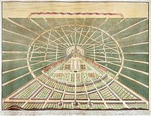 Idealized view of Karlsruhe, copper engraving by Heinrich Schwarz 1721